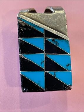 Vintage Taxco Sterling Silver Turquoise & Onyx Rare Clip #9597 💎